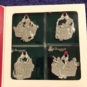 Longaberger set of 4 pewter basket ornaments.
